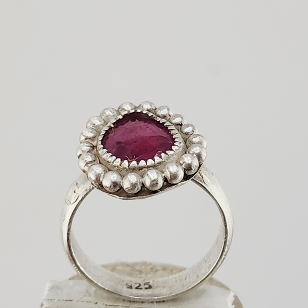 PINK SAPPHIRE RING HANDMADE IN RECYCLED STERLING SILVER WITH EMBELLISMENT SZ 8 - Picture 11 of 11